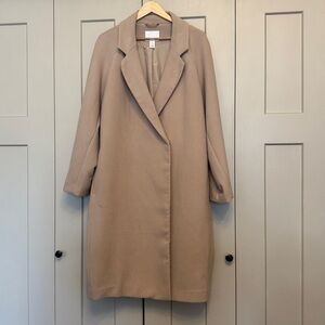 H&M Camel Longline Coat | Size Large | Chic Neutral Minimalist Jacket